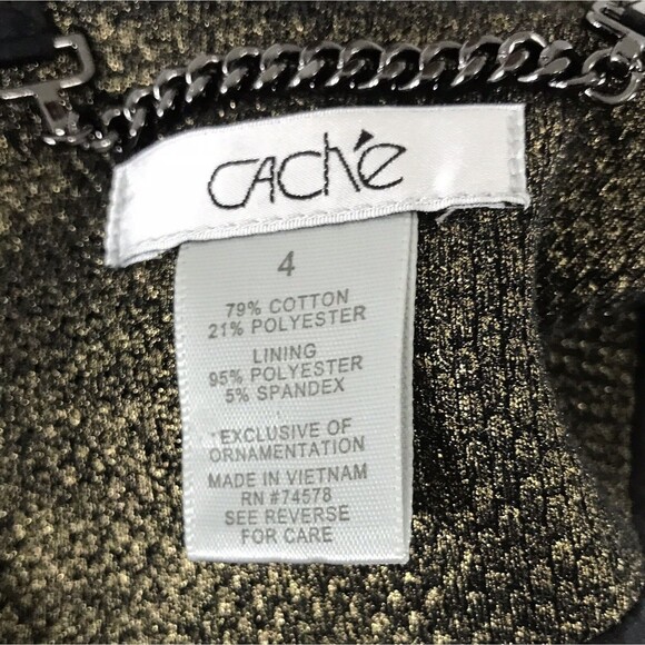 CACHE Blazer 4 Jacket Olive Gold Metallic Textured Woven Career - Picture 4 of 7